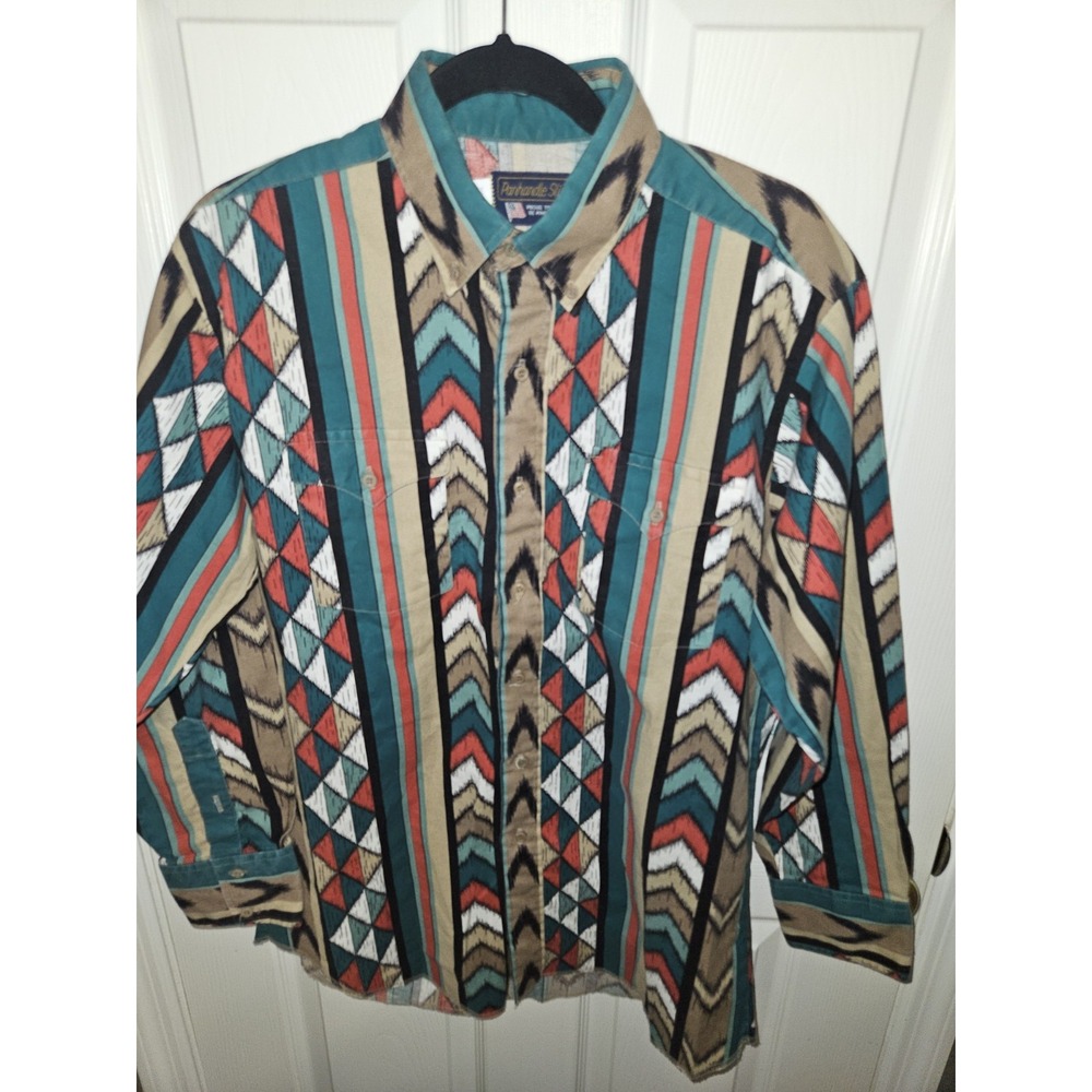 Vintage PANHANDLE SLIM Mens Western Long Sleeve Button Up Multicolor Shirt 16x34